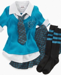 School her style with this plaid skirt and knee highs from Beautees, a traditional look that will remake her closet.