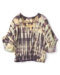 Refined enough for parties and cool enough for the classroom, with a dynamic tie-dye print and drapey batwing sleeves.