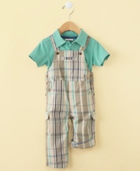 He's got the look. This overall and shirt set from First Impressions will keep him comfy even when all the attention is on him.