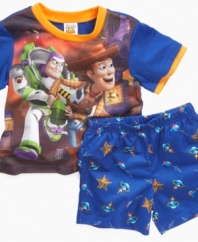 Infinity and beyond! His dreams will have no boundaries in this fun shirt and short pajama set from AME.