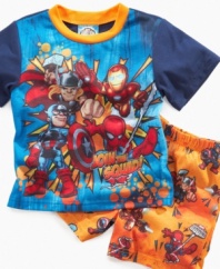 Join the squad! He'll love feeling like part of the superhero team on this shirt and short sleepwear set from AME.