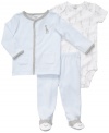 Animal instinct. Keep him cozy and cute just like the critters on his outfit in this 3-piece bodysuit, shirt and footed pant set from Carter's.