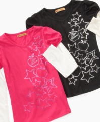 Fun and funky long-sleeved tees are great layering items for the season! These come with fab graphics to splash some shimmery style on her seasonal staples. (Clearance)