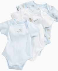 Man's best friend. He'll be as precious as a puppy in any of these bodysuits in this 3-pack from First Impressions.