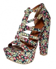 A bold-as-can-be platform profile is softened by the cute floral print of the fabric-covered Fawnna sandals by Jessica Simpson.