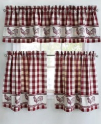 Wake up to classic country chic with Provencial Rooster window treatments, featuring a bold gingham check and fun rooster border. Pure cotton.