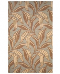 The Promenade Leaf area rug infuses contemporary leaf graphics with rich color, creating subtle, exotic appeal for the modern home. Neutral and cool tones make this pattern accessible to any room décor and its hand-tufted detailing makes it durable enough to withstand heavy traffic, indoors or out.