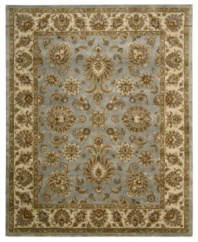 Featuring Persian-inspired patternwork, the Rajah area rug from Nourison updates this detailed design with a completely luminous and regal colorway. Crafted in India of sumptuous New Zealand wool pile for incredible color-recognition, design clarity and a luxuriously soft feel.