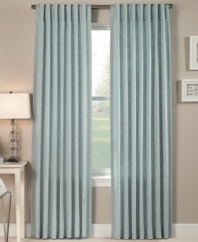 More than meets the eye. The Saturn window panel from Peri boasts an all-over circle jacquard weave that puts an elegant spin on modern geometric style. This panel widens at the bottom for a sumptuous draping effect.