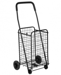 Great for getting around! Pack up and go with this 4-wheeled steel utility cart. Folding flat for storage, this go-getter makes room for your groceries, laundry or whatever needs to be carted around.
