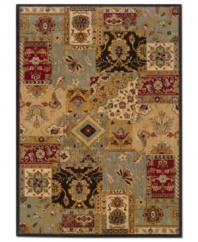 Boasting the weathered look of antique area rugs, the Perennial area rug from Sphinx updates this tradition with pops of colors like burgundy, sage and autumn bronze in a captivating patchwork arrangement. Crafted in the USA with a hard-twist nylon construction for eye-catching, durable design.