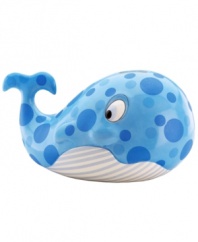 Make a splash in your little one's savings account with the Pitter Patter whale bank from Gorham. Stripes and spots in shades of blue are big on personality.