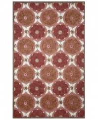 Perfect vision. Tickle the eye with the pleasing medallion pattern and pretty pinot hue of Liora Manne's Lakai Circles area rug. Hand hooked of a durable, UV stabilized polypropylene-acrylic blend, this dynamic rug can be used virtually anywhere, indoors or out.