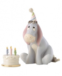 Eeyore never ages in this Disney figurine celebrating Winnie the Pooh's lovable donkey. Featuring soft pastel hues and gold detail in Lenox porcelain.