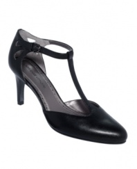 Chic shoes get a feminine touch with a cute t-strap. Adrienne Vittadini's pumps are great way to put style in your workday.