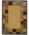 A contemporary patchwork border adds just the right accent with a natural palette of woodland browns, rustic reds, mossy greens and warm cinnamon. This casual area rug from Sphinx is made from polypropylene for stain-resistant durability -- the ideal design for high-traffic areas.