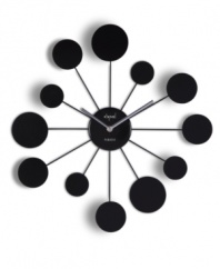 Stay current. This ultra-modern wall clock has black dots in place of numerals in an arrangement that'll accent any space with standout style. With chrome hands. From Opal Clocks.
