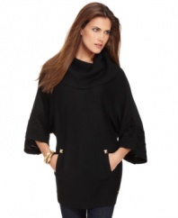 Get in style with this sophisticated sweater from Calvin Klein. A cowl neckline and wide sleeves create a unique look on this seasonal staple.