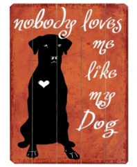 Sit. Stay. Celebrate your special bond with a sign that says it all: nobody loves me like my dog. Featuring art by Lisa Weedn in rustic birch wood.