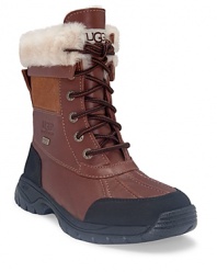 Battle the elements in these stylish waterproof leather boots with shearling cuffs.