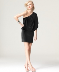 Be goddess-chic in this draped one-shoulder Jessica Simpson dress and let the compliments roll in!