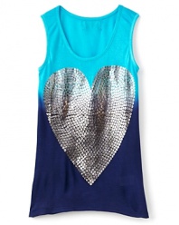 Celebrate summer with this lightweight tank top, rendered in a two-tone ombre print with a fabulous foil heart overlay.