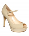 Marc Fisher's Terri puts a patent leather peep-toe spin on a classic mary jane style.