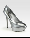EXCLUSIVELY AT SAKS.COM. Timeless peep-toe silhouette in metallic patent leather, finished with a platform and high heel. Self-covered heel, 5 (127mm)Covered platform, 1½ (40mm)Compares to a 3½ heel (90mm)Patent leather upperPeep toeLeather lining and solePadded insoleMade in ItalyOUR FIT MODEL RECOMMENDS ordering one half size up as this style runs small. 