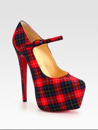 Rich canvas tartan on a sky-high platform silhouette, finished with an adjustable Mary Jane strap. Self-covered heel, 6 (150mm)Hidden platform, 2 (50mm)Compares to a 4 heel (100mm)Canvas tartan upperLeather lining and solePadded insoleMade in ItalyOUR FIT MODEL RECOMMENDS ordering one size up as this style runs small. 