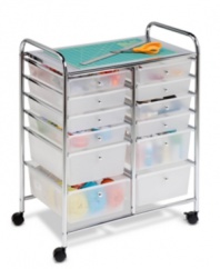 So much in store! Bring order to your home office with this expert organizer, featuring twelve drawers to keep tabs on all of your supplies. Set on casters for incredible mobility.
