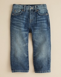 A great around-town go-to for your little cowboy, this relaxed fit bootcut jean is worn and weathered for the look and feel of an old favorite from day one.