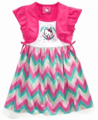 So many colors packed into this darling shrug dress from Hello Kitty she'll want to pull it on again and again.