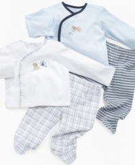 Wrap him up in style with this darling asymmetrical shirt and footed pant set from First Impressions.