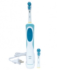 Something to smile about-a high-powered clean that totally refreshes and renews your teeth! With over 7,600 oscillations per minute, the dual brush head cleans, freshens and provides deep-reaching gum care that penetrates the most hard-to-reach areas. A two-minute timer keeps your brushing on track and pulsates to signal the end. 2-year warranty.