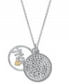 Tell mom how you really feel this Mother's Day. This double circle pendant features the word Mom in a cut-out circle setting with a 14k gold over sterling silver heart accent. The second disc is covered with pave-set crystals for extra shine. Crafted in sterling silver. Approximate length: 18 inches. Approximate drop: 1 inch.