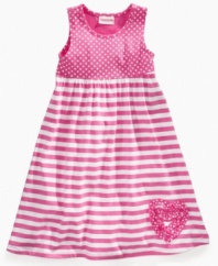 She can show off her seaworthy style in this nautical-flair maxi dress from Flapdoodles, with darling polka dots to complement her cute looks.