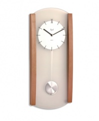 A modern clock with traditional appeal, this dignified timekeeper from Opal Clocks combines natural wood, frosted glass and a chrome pendulum that swings in and out of sight. With an air of sophistication, it's perfect for the office or living room.