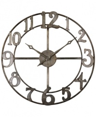 Uttermost hits the big time with the Delevan clock, which, at nearly three feet wide, will punctuate a room with grand style. Rustic brushed metal gives it an industrial edge.
