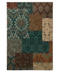 A fresh, modern floral-and-damask motif pops in teal and other cool tones, captured in a perfect patchwork on this plush area rug from Karastan. Woven from lush nylon that delivers softness underfoot and superb resistance to everyday wear.