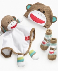 Don't monkey around. This beanie from Baby Starters is too cute to pass up with its sock monkey face stitching and embroidery.