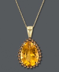 Sunshine bright. Le Vian's brilliantly-hued pendant features a pear-cut citrine (10 ct. t.w.) surrounded by round-cut smokey quartz (7/8 ct. t.w.). Crafted in 14k gold. Approximate length: 18 inches. Approximate drop: 1-1/3 inches.