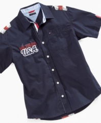 Brighton Boys. He can show off his rocker style with the Union Jack on the back of this shirt from Tommy Hilfiger.