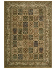 An artful presence with timeless Persian influence. This exquisitely ornate area rug is abound in beautiful beige tones, made from Nourison's own Opulon(tm) yarns for a densely woven pile with long-lasting color retention and durability.