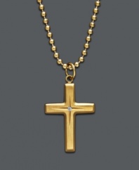 Faith-inspired style makes the perfect gift. Cross pendant features a yellow ion-plated stainless steel setting accented by a sparkling diamond at center. Approximate length: 22 inches. Approximate drop: 1-1/2 inches.
