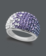The icing on the cake! Kaleidoscope's chic and shimmery cocktail ring features a dome shape adorned with a gradation of clear, lavender, and blue crystals with Swarovski elements. Crafted in sterling silver. Size 8.