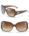 Tory Burch's square sunglasses offer classic styling with rich details that focus on the iconic Tory Burch round logo. Nose tabs help to secure fit. UV 400.