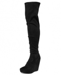 Legs that go on forever. Create your own optical illusion with the Jezabel over-the-knee boots by Paris Hilton. They're right on trend with a platform wedge heel.