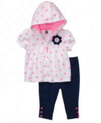 Easily spotted. No one will be able to miss her in this sweet polka dot hoodie and pant set from Carter's.