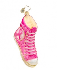 Take steps to conquer and raise awareness about breast cancer with this Christopher Radko charity ornament. Hand painted with a pink ribbon, it celebrates moms, daughters, sisters and other brave women who beat or are now battling the disease. (Clearance)
