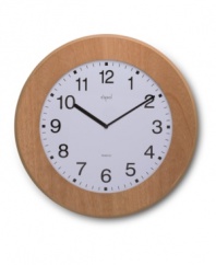 Get the skinny with this stylish wall clock from Opal Clocks. A slim-profile design in natural wood with a white, numbered dial complements any setting, from kitchens to kids' rooms.